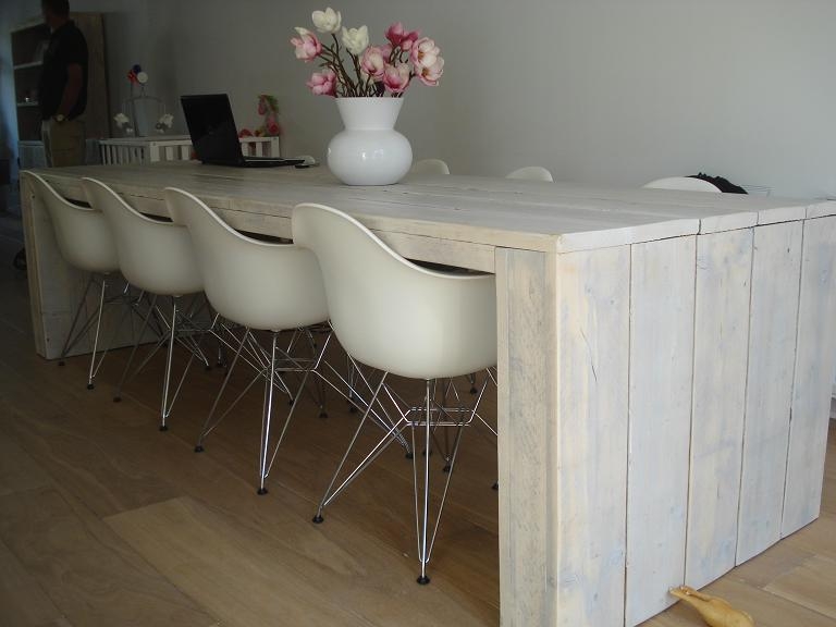 tafel steigerhout blokzijkante + white wash